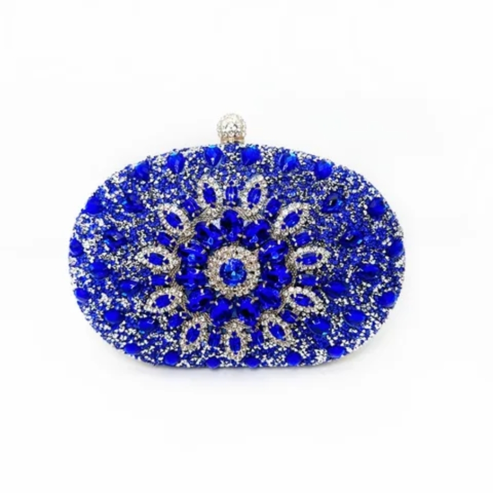 Vibrant Blue and Silver Beaded Evening Clutch
